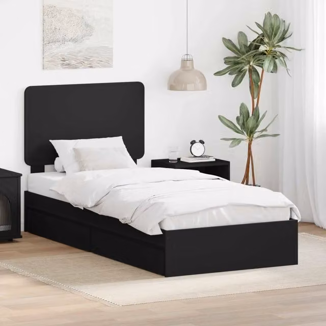 Letto con Contenitore Moderno vidaXL in Legno Ingegnerizzato Nero L: 75 cm, P: 190 cm, H: 196 cm