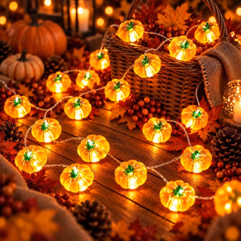 Catena luminosa a forma di zucca, 3 metri, 30 LED, alimentata a batteria, decorazione autunnale