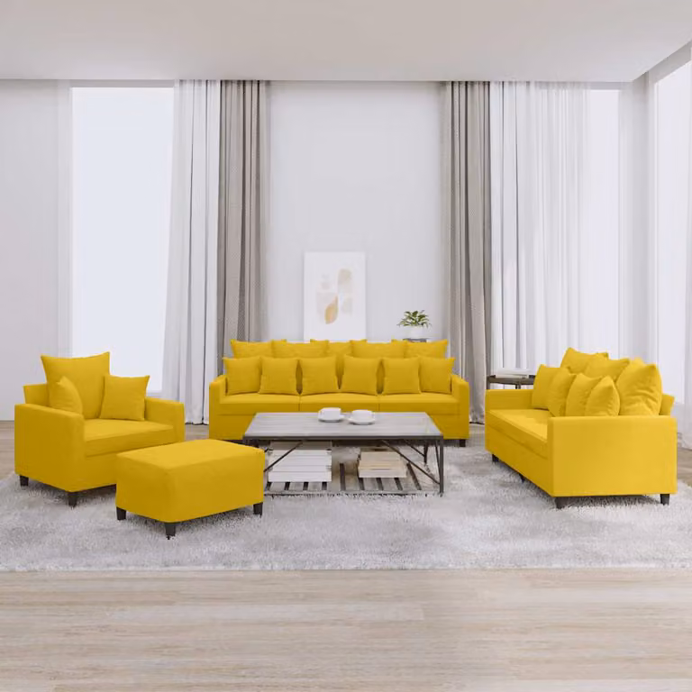 Set di divani vidaXL da 4 pezzi in velluto giallo con cuscini e pouf per soggiorno
