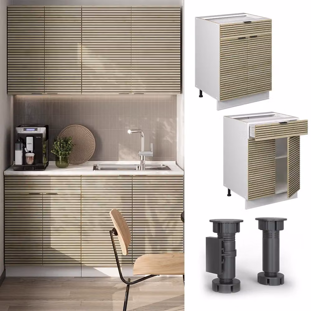 Mobiletto base per cucina Vicco Fame-Line in quercia e bianco con cassetto, senza piano di lavoro, L: 60 cm, H: 82 cm, P: 51,6 cm – 2