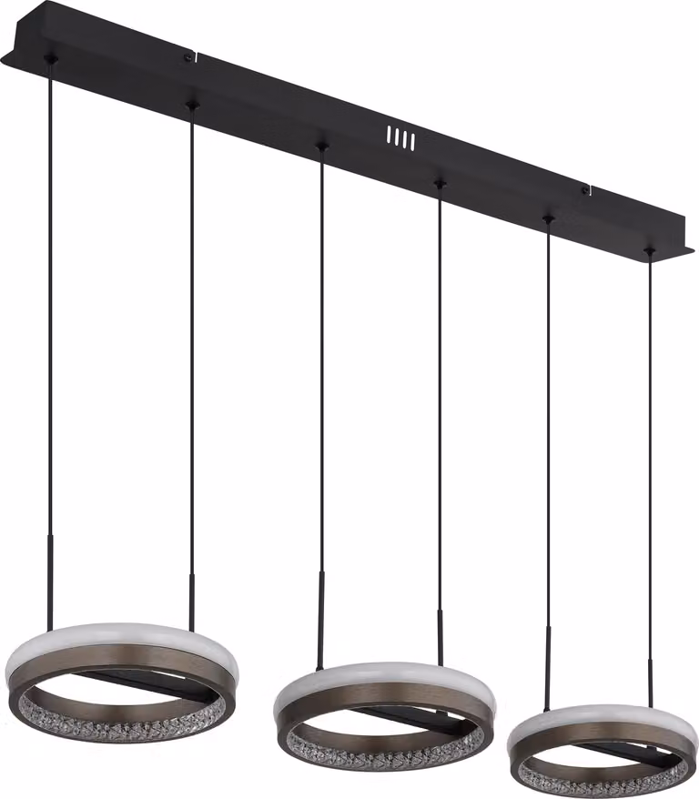 Lampada a sospensione LED, grigio alluminio, cristalli, 3 fiamme, H 150 cm