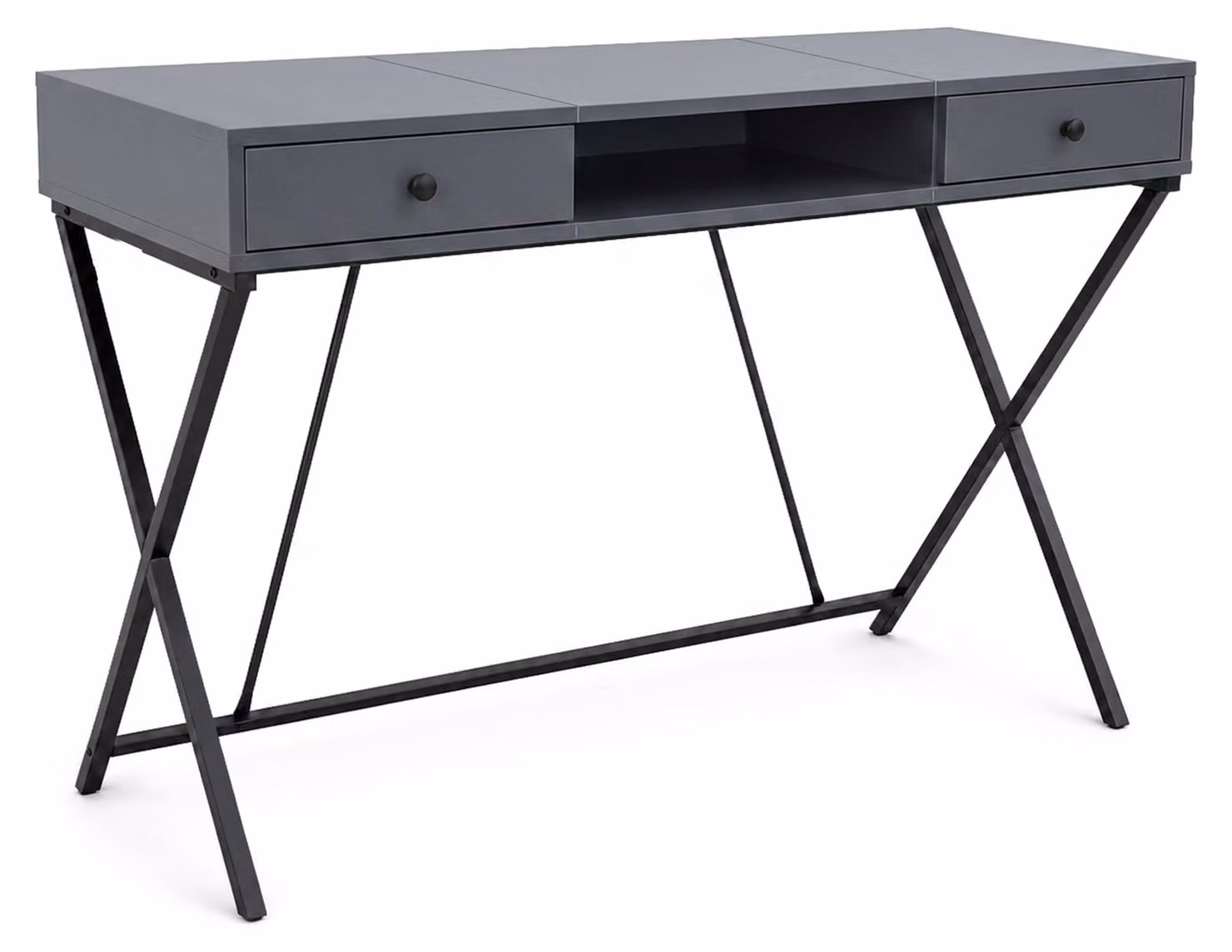 Scrivania PC industriale Grafite CROSSLINE 120 cm 2 cassetti 1 ripiano gambe nere