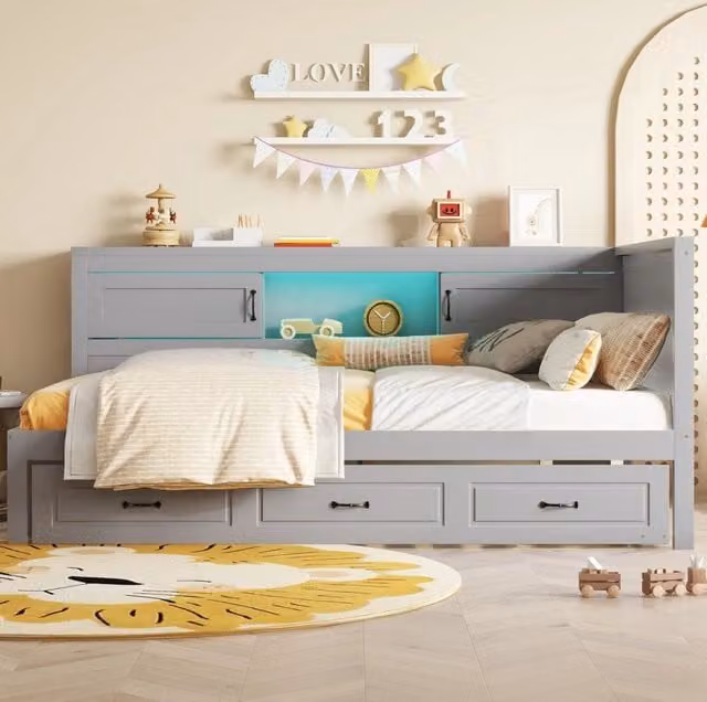 Letto da giorno 90x200 cm grigio in truciolare e MDF, letto estraibile, senza materasso