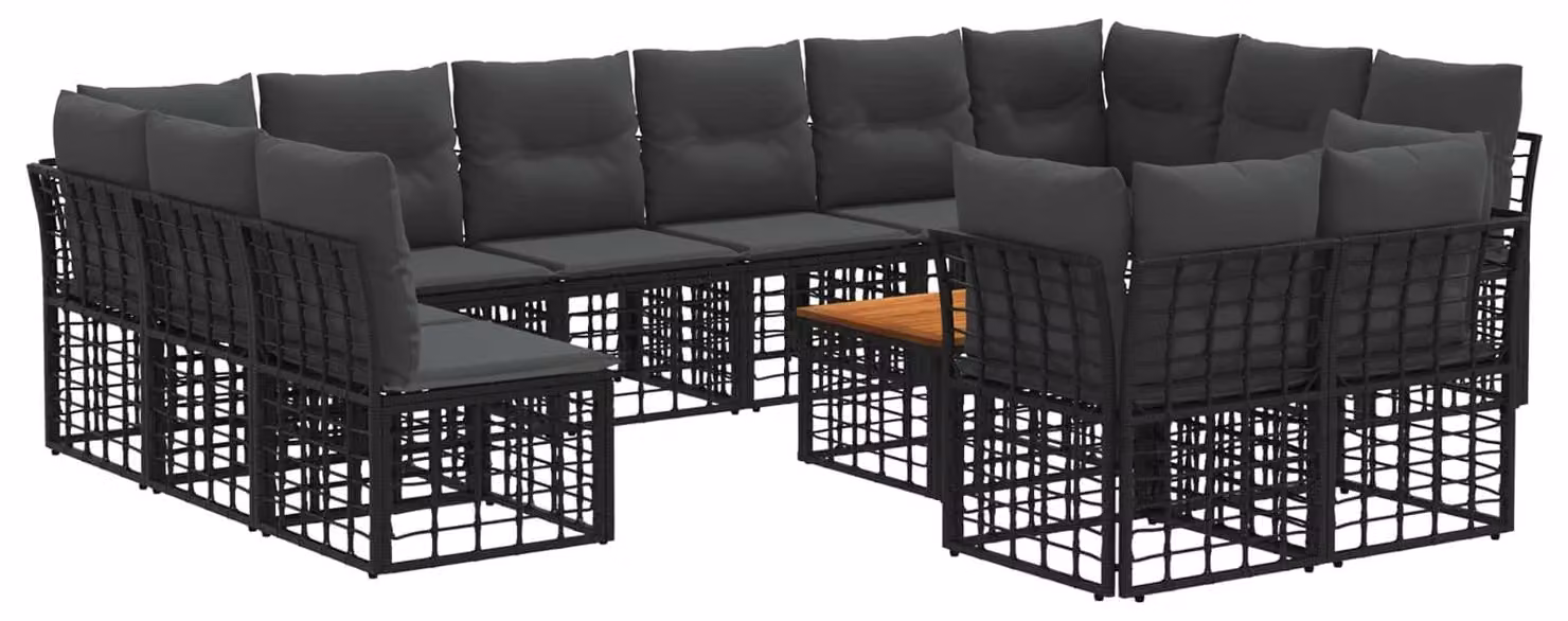 Set di divani da esterno 13 pcs Nero e Grigio scuro Poliestere