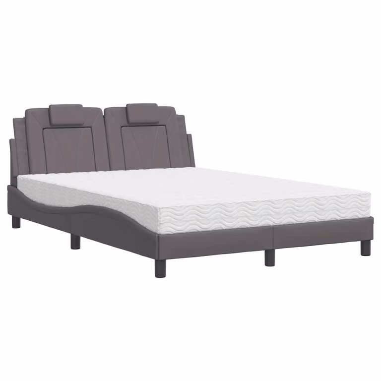 Letto Viana con Materasso Grigio 140x190 cm in Pelle finta