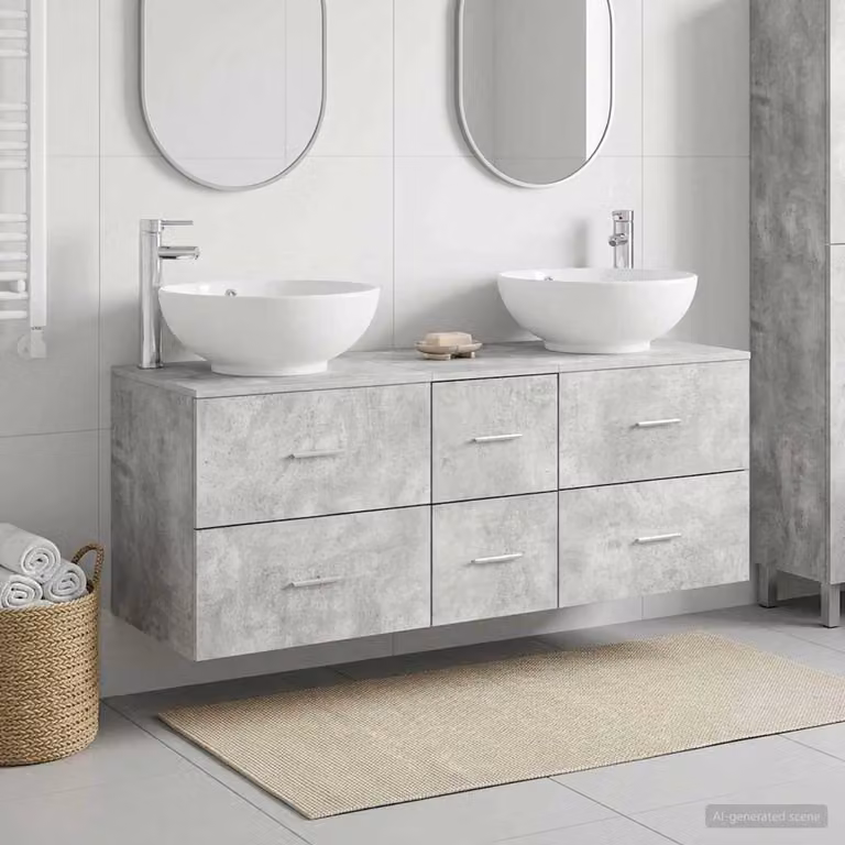 Set di mobili per il bagno moderno vidaXL in 3 pezzi, colore grigio e argento, con mobile lavabo e armadietto laterale, finitura opaca