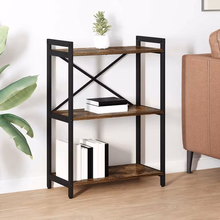 Libreria industrial vidaXL in legno e metallo, colore marrone, L: 60 cm, P: 30 cm, H: 85 cm