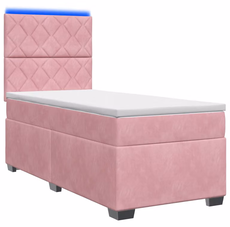 Letto a molle con materasso e testata rosa 100 x 200 cm in velluto