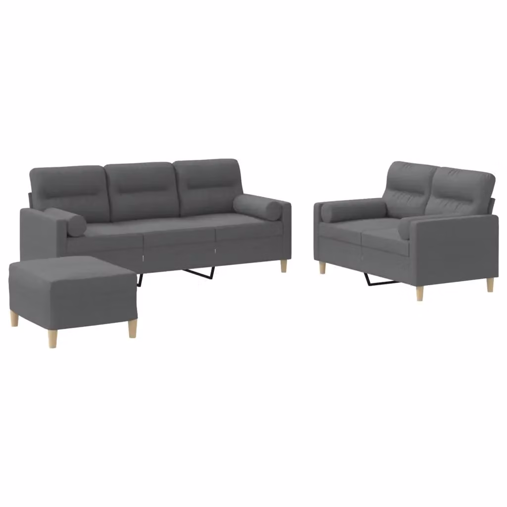 Set di Divani Moderno vidaXL in Tessuto Grigio con Pouf e Cuscini per Soggiorno – 2
