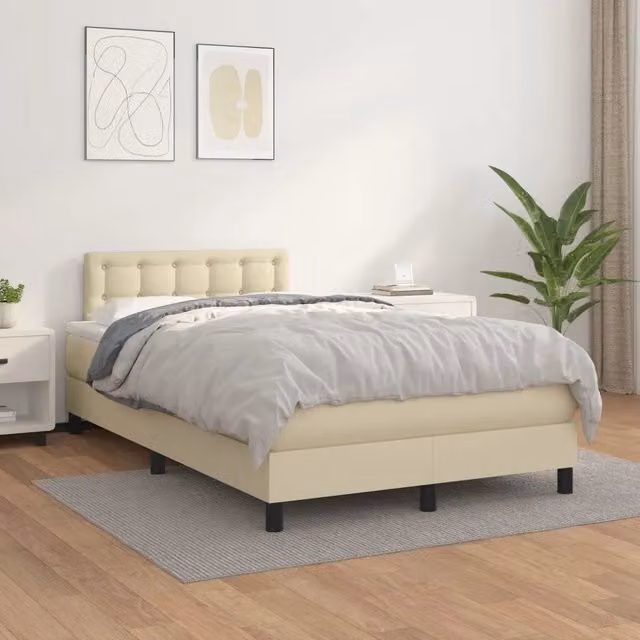Letto con Giroletto a Molle e Materasso Ibrido vidaXL in Similpelle Beige e Bianco L/P/H: 120 x 200 cm – 1