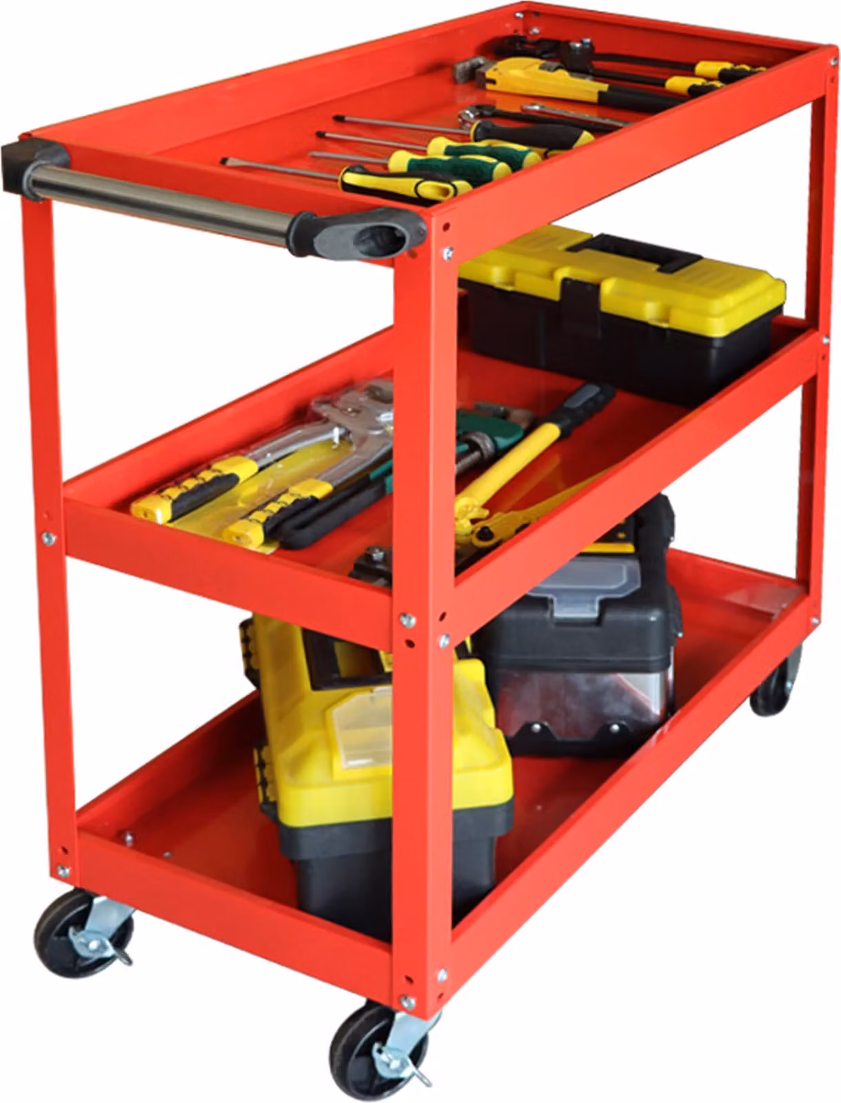 Carrello da officina Relaxdays, carrello portautensili a 3 ripiani, carrello di montaggio mobile, fino a 100 kg, A x L x P: 76 x 35 x 78 cm, rosso