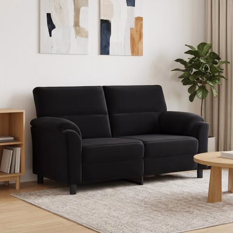 Divano moderno vidaXL in velluto nero con struttura in metallo L: 174 cm, P: 85 cm, H: 93 cm