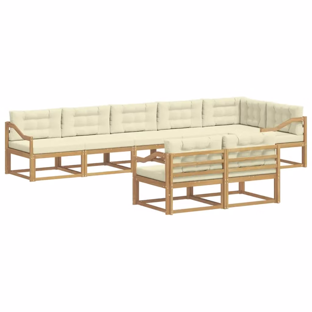 Set di divani da esterno a L vidaXL in legno di acacia con cuscini bianchi e beige – 2