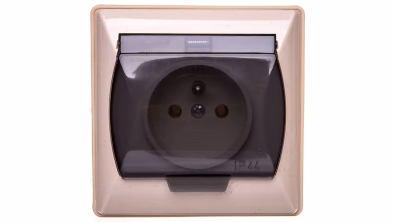 AKCENT Presa di corrente con coperchio IP44 beige trasparente GPH-1AZ/01/d