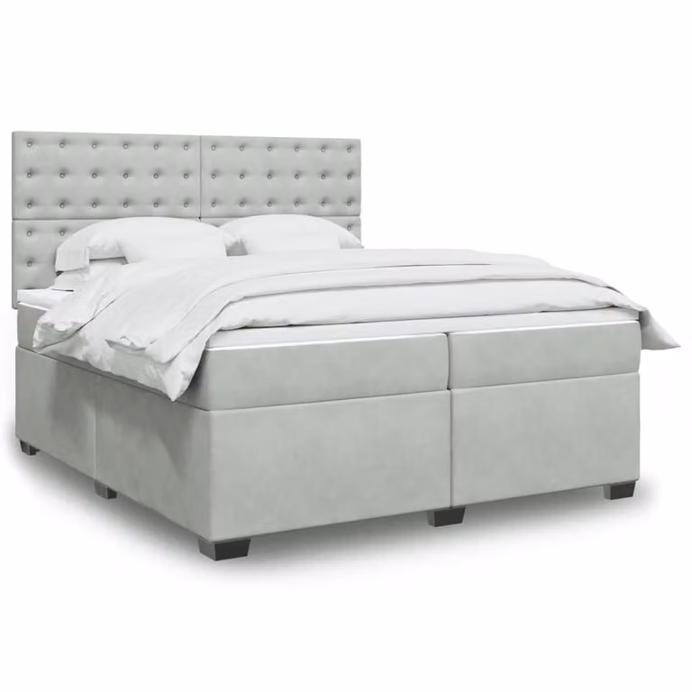 vidaXL Giroletto a Molle con Materasso Ibrido in Velluto Grigio Chiaro L/P: 200 x 200 cm