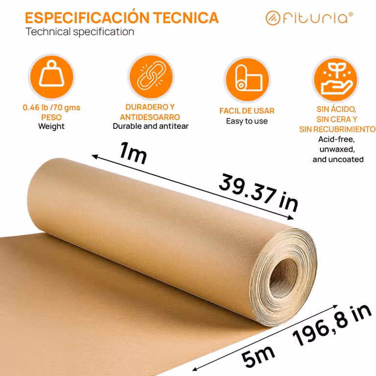 Rotolo di carta kraft, carta da imballaggio resistente, 1 x 5 metri, ideale per lavori manuali