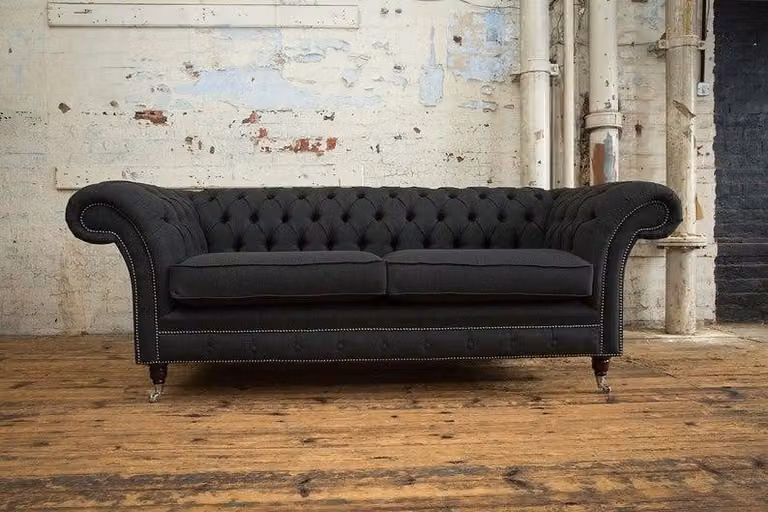 XXL Sofa 3 Sitzer Couch Chesterfield Polster Sitz Garnitur Leder Schwarz