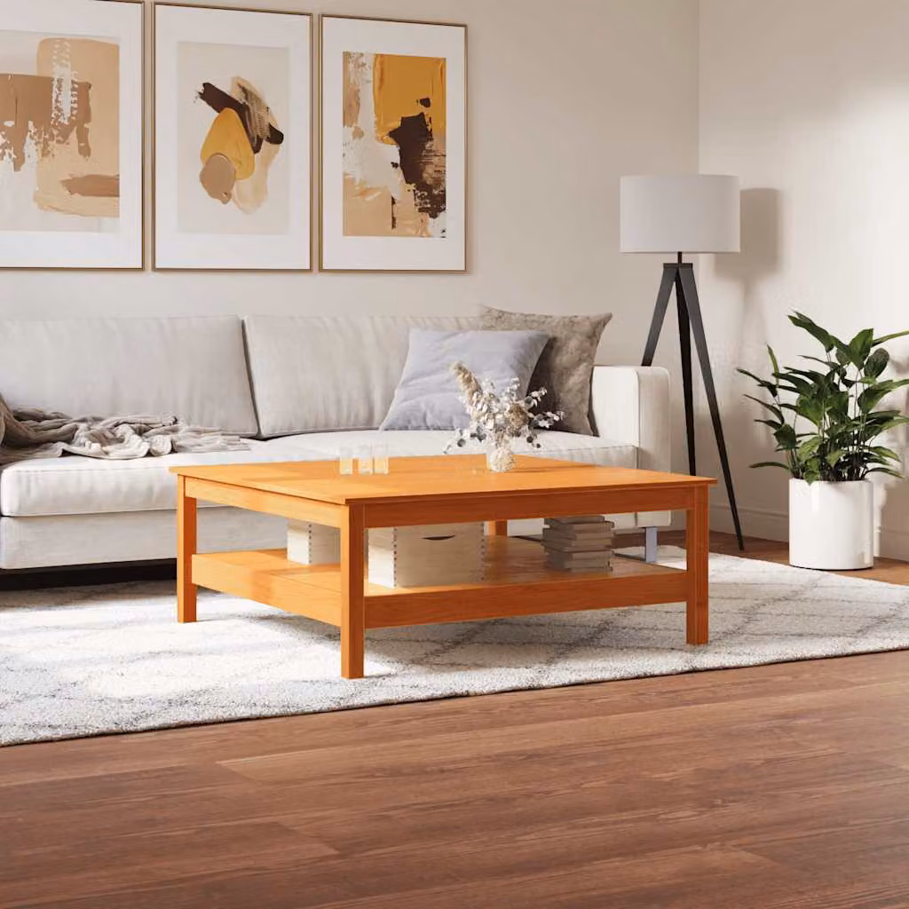 vidaXL Tavolino da Salotto Quadrato in Legno di Pino Massello Marrone Cera con Stile Rustico