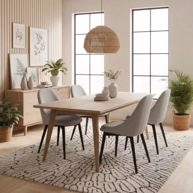 Set di 4 sedie da pranzo Delphi Duzzle imbottite in tessuto grigio chiaro con struttura in legno massello di noce