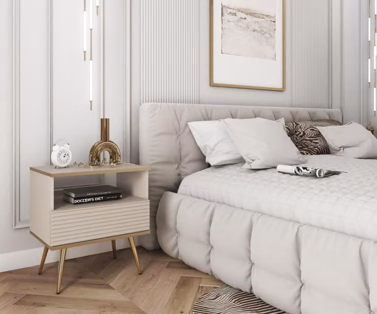 Comodino JENY 2 - beige / oro / gambe dorate