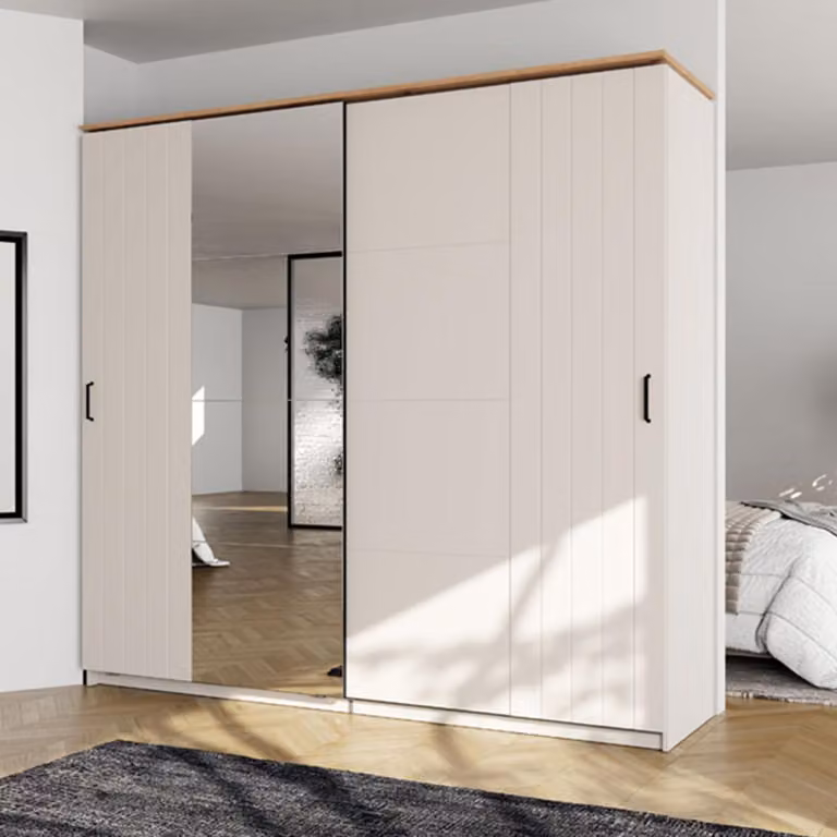 Aurovi - Guardaroba 2 Ante, 220x205h cm Bianco Crema, 2 Ripiani