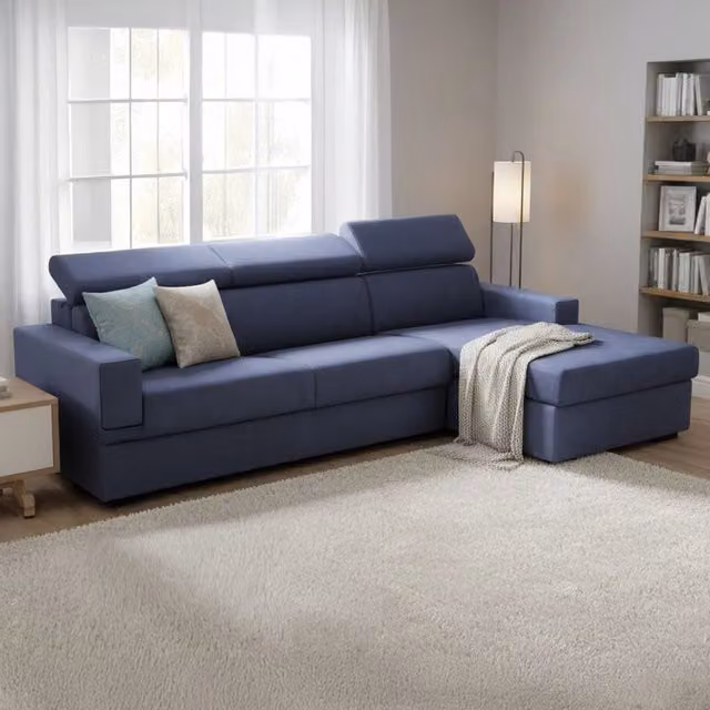 Divano Letto Alibella Talamo Italia con Penisola Sfoderabile Blu L/P/H: 260 x 180 x 102 cm – 1