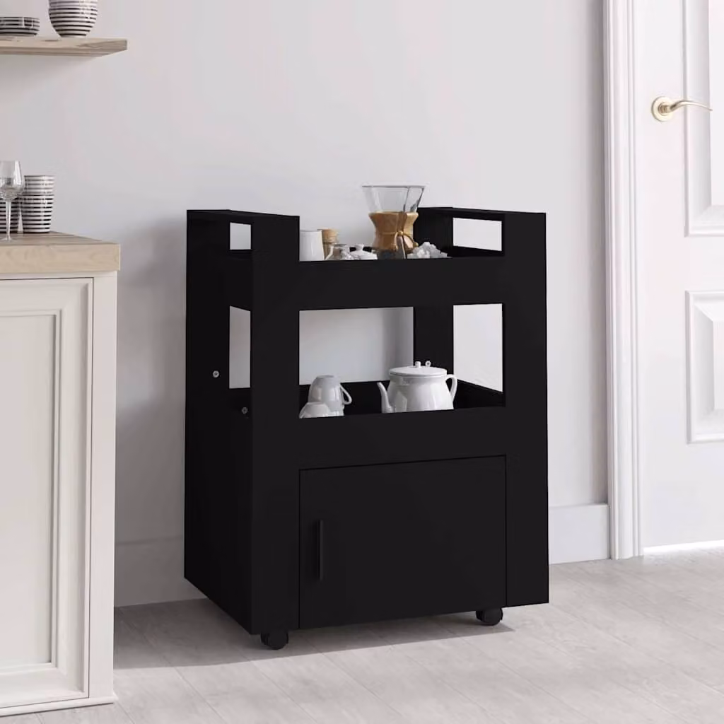 vidaXL Carrello da Cucina Moderno Nero in Legno con Ruote L 60 cm x P 45 cm x H 80 cm