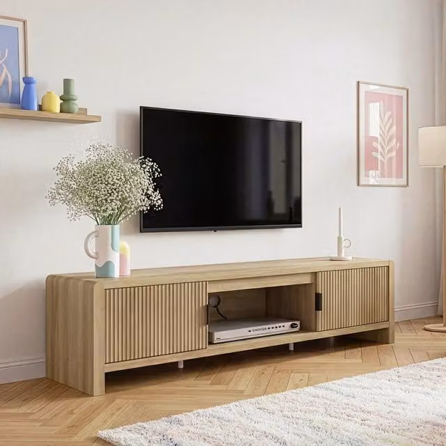 Mobile TV Lukkodso en.casa con 2 Ante e Vano Centrale Aperto, Effetto Rovere Medio Chiaro, L/P/H: 150 x 40 x 40 cm