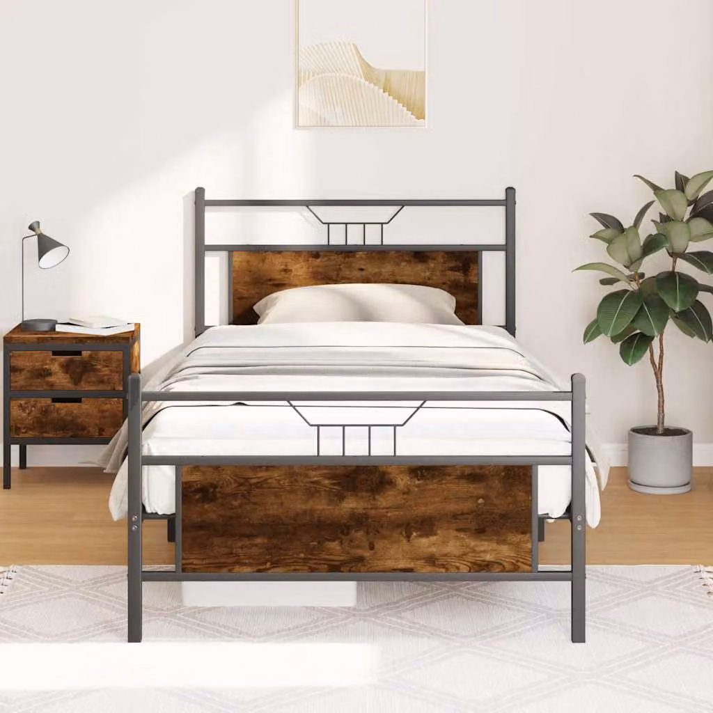 vidaXL Giroletto senza Materasso in Rovere Fumo e Metallo, L/P: 100 x 200 cm