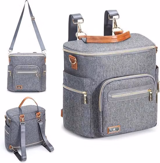 Borsa da viaggio multifunzionale per genitori a tracolla nei colori nero e grigio