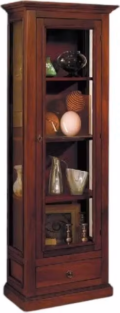 Vetrina classica Mobili 2G in legno con anta in vetro e cassetto, colore marrone, L: 60 cm, P: 30 cm, H: 184 cm – 3
