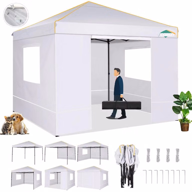 Gazebo da giardino 3x3 metri, impermeabile e stabile, con 4 pannelli laterali, colore bianco. Ideale come gazebo, per proteggere dal sole o come tenda pagoda