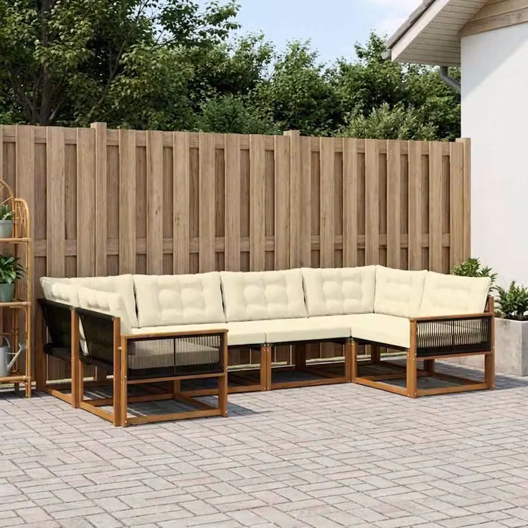 Set di divani da esterno vidaXL 6 pz in legno di acacia con cuscini, colore beige e marrone