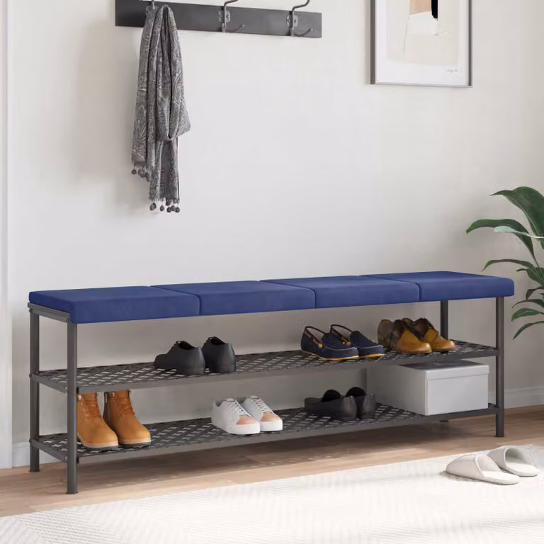 Set di 4 cuscini per panchina vidaXL in velluto blu con base antiscivolo, Profondità: 35 cm