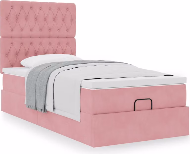 Struttura Letto Pouf con Materassi Rosa 90x190 cm in Velluto
