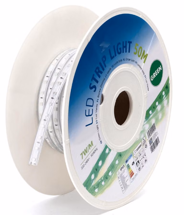 Striscia LED verde, 50 metri, 10 mm di larghezza, con circuito integrato