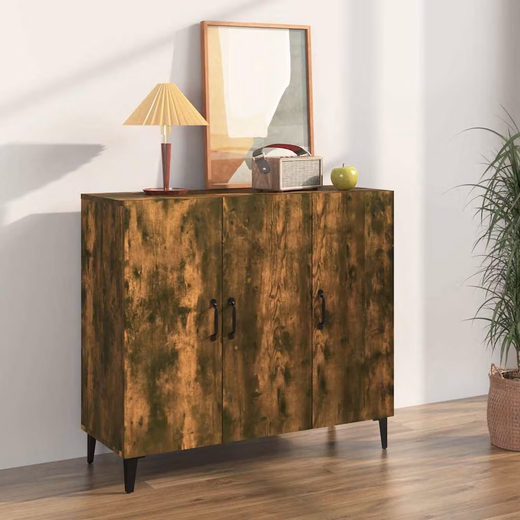 Credenza in stile industriale vidaXL in legno e metallo, colore rovere fumo, L 90 x P 34 x H 80 cm