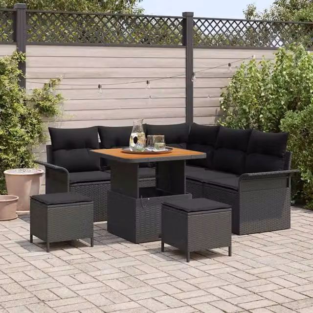 Set Divano da Giardino 8 pz Nero polyrattan 3362129