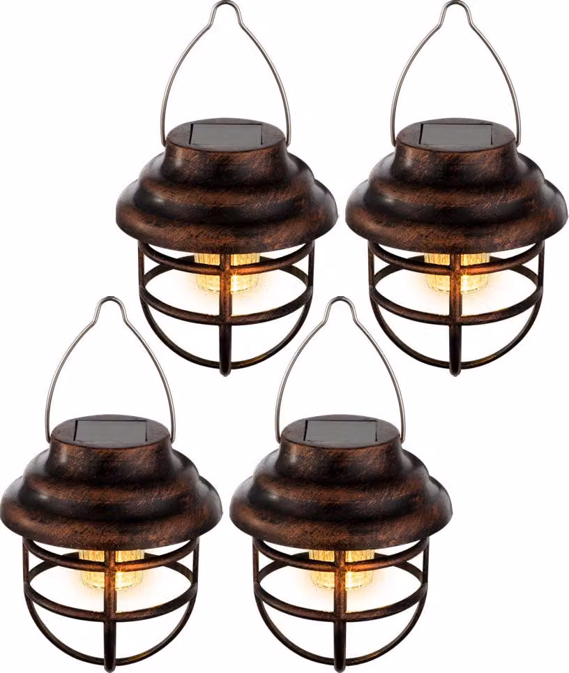 Set di 4 lampade a sospensione a LED solari, color ruggine, altezza 14 cm