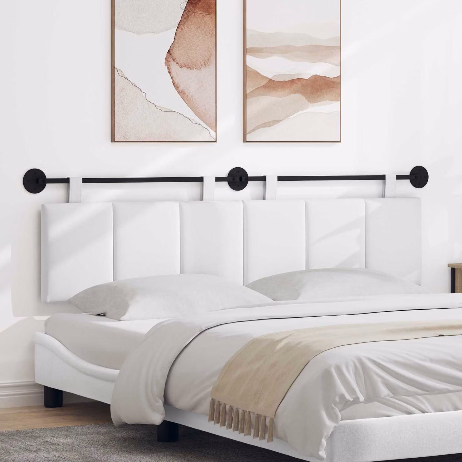 Testiera per letto sospesa vidaXL in tessuto bianco con design moderno e pannello imbottito L: 170 cm, P: 5 cm, H: 55 cm
