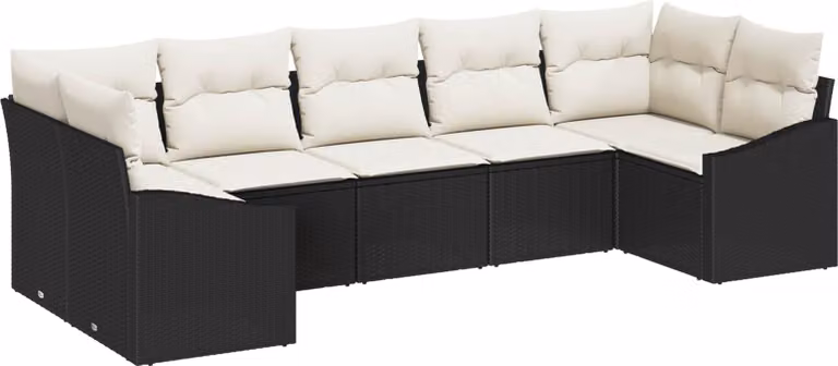 Maison Exclusive - Set da giardino composto da 7 pezzi. Divano e poltrone in rattan sintetico nero e crema