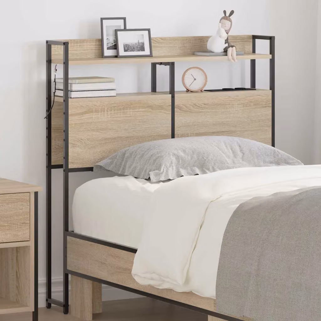 Testata del letto con contenitore e illuminazione integrata vidaXL in rovere sonoma e legno ingegnerizzato marrone