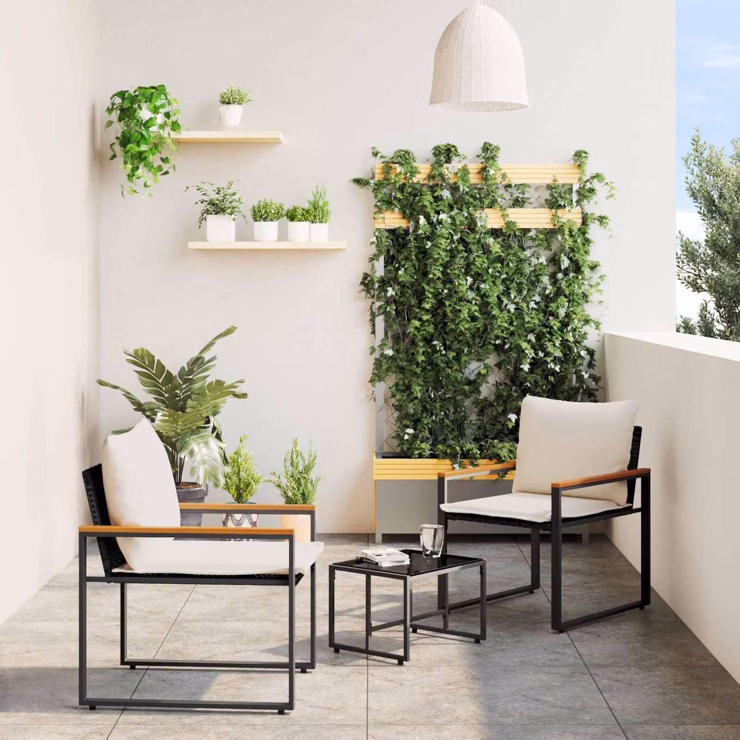 Maison Exclusive - Set di mobili da salotto, 3 pezzi, rattan nero e crema