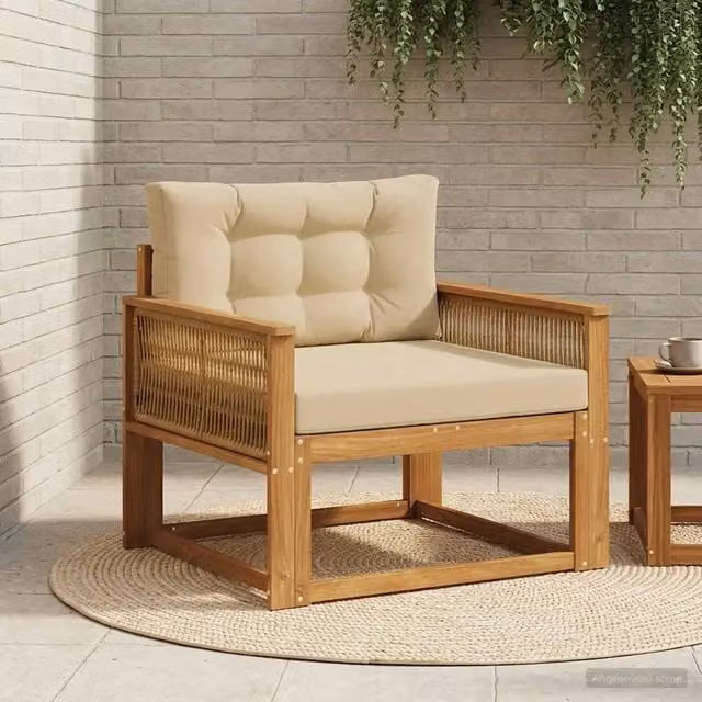 Divano centrale componibile per esterno Design In in legno di acacia con cuscini beige e marroni – 1