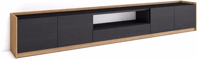 Mobile TV Soggiorno, 310x50x37 cm, Per TV fino a 80", Mobile Soggiorno, Nero e rovere