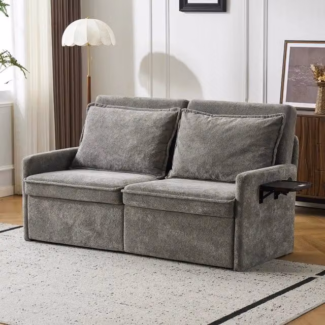 Divano Letto 3 in 1 con Contenitore ¨C MINIMAL ¨C Chenille, Grigio, Schienale Regolabile 5 Posizioni