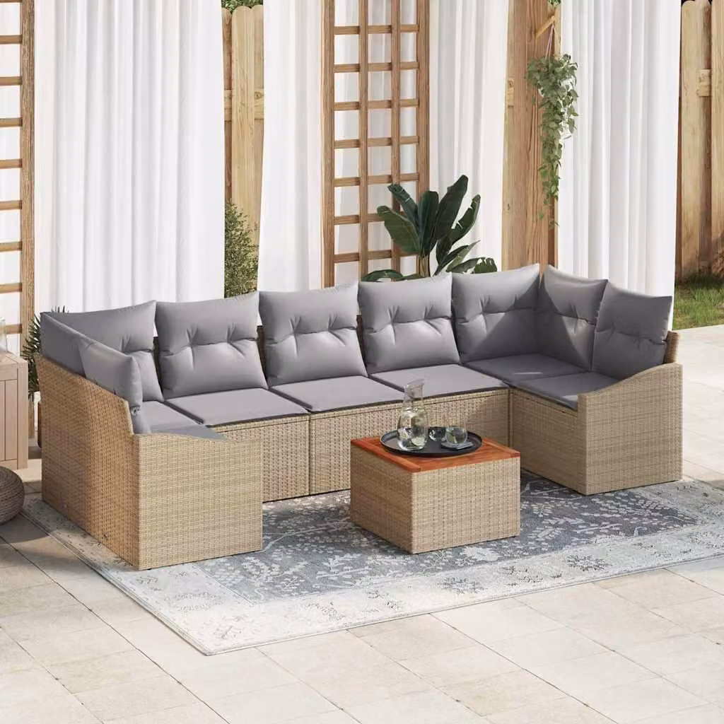Maison Exclusive - Set Divano da Giardino con cuscino 8 pcs Beige polyrattan