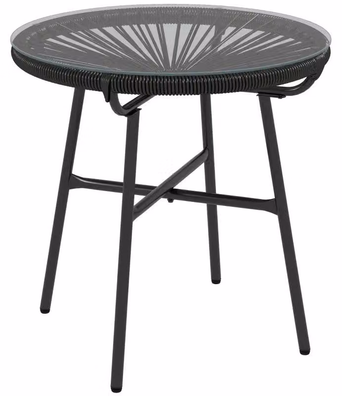Tavolo da giardino rotondo in rattan – tavolino da esterno in stile bohémien | Colore: nero | Dimensioni: 50x50x50 cm