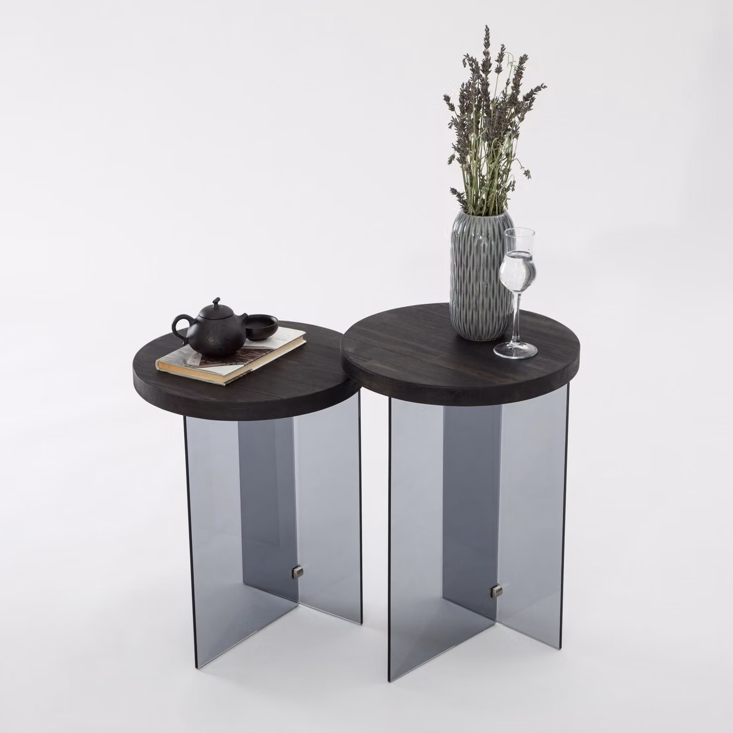Skye Decor, Serenity 2 - Antracite, Grigio scuro, Set tavolini, 100% vetro temperato, Antracite, 35 x 51 cm