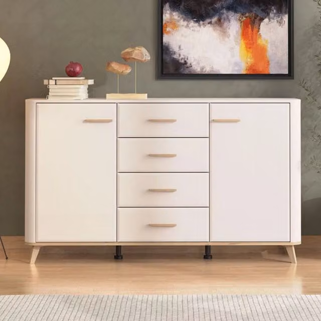Madia Illorai DMORA con 2 ripiani, design moderno in finitura opaca, Bianco Crema, L: 154 cm, P: 40 cm, H: 90.5 cm – 1